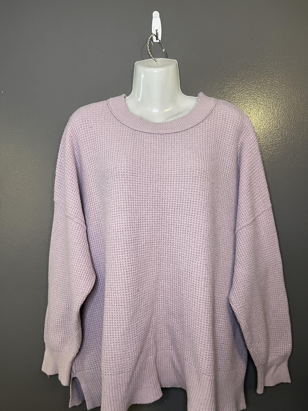 Aerie Sweater Womens Large Purple Waffle Knit Oversized Crew Neck Pullover